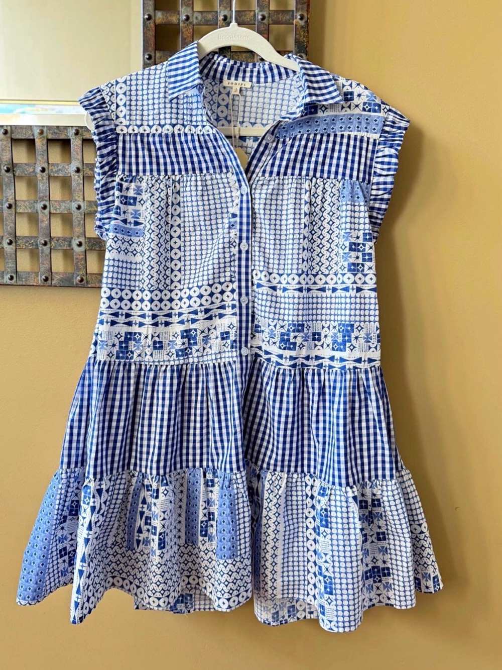 JODIFL Blue & White Patterned Cotton Tiered Dress